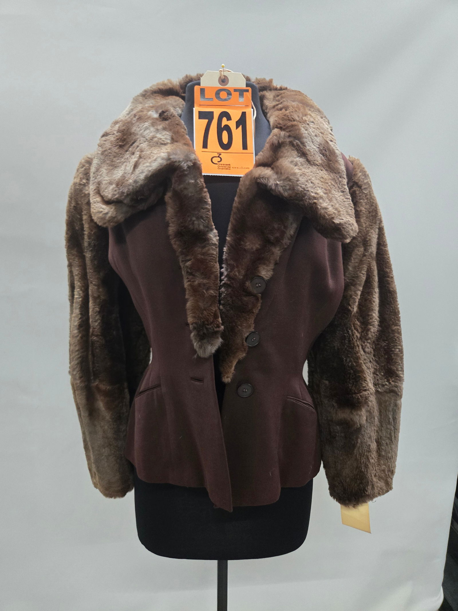 1940s brown wool crepe suit-style jacket with mouton collar and sleeves (1 of 6)