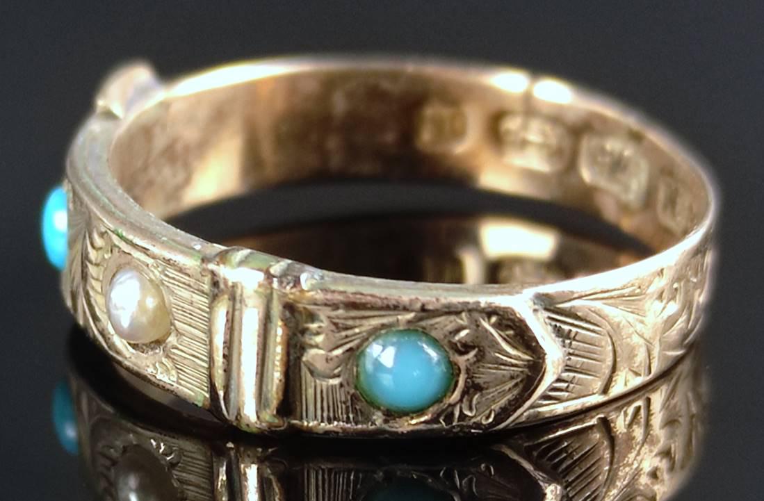 Antique ring in belt shape, set with one micro pearl (1 of 3)