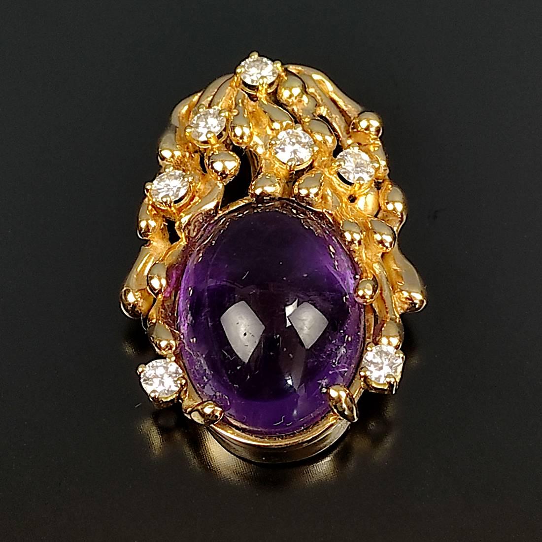Design amethyst diamond pendant, Gloor, 750/18K yellow gold, total weight 1 (1 of 2)