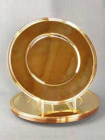 Six place plates, Christofle Paris, gold-plated, diameter 30cm, enclosed anti-oxidative storage bags (1 of 4)