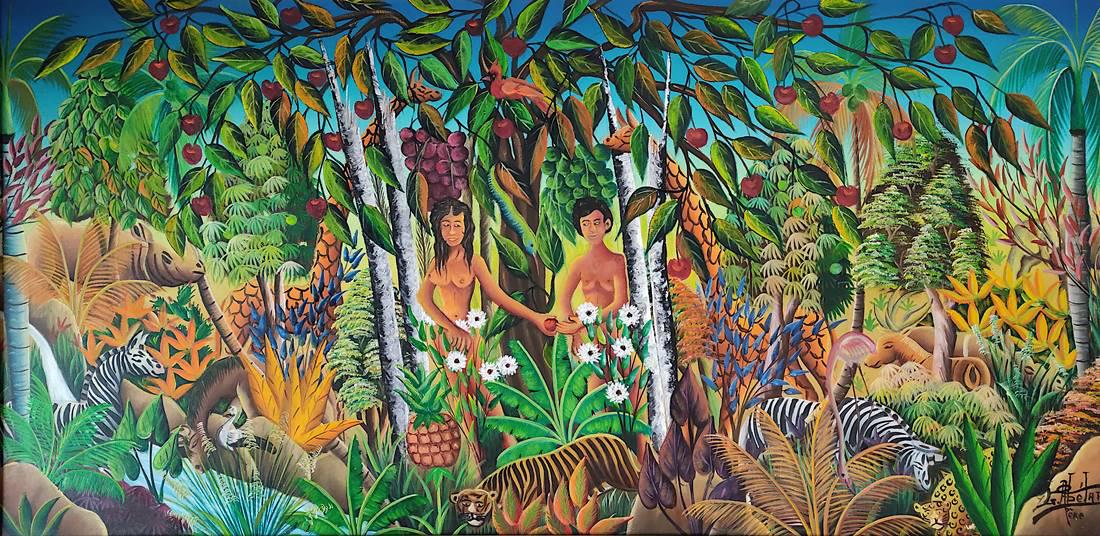 Gesner, Abelard (1922 Port-au-Prince - ) "Adam and Eve", acrylic on canvas, signed on the lower (1 of 4)