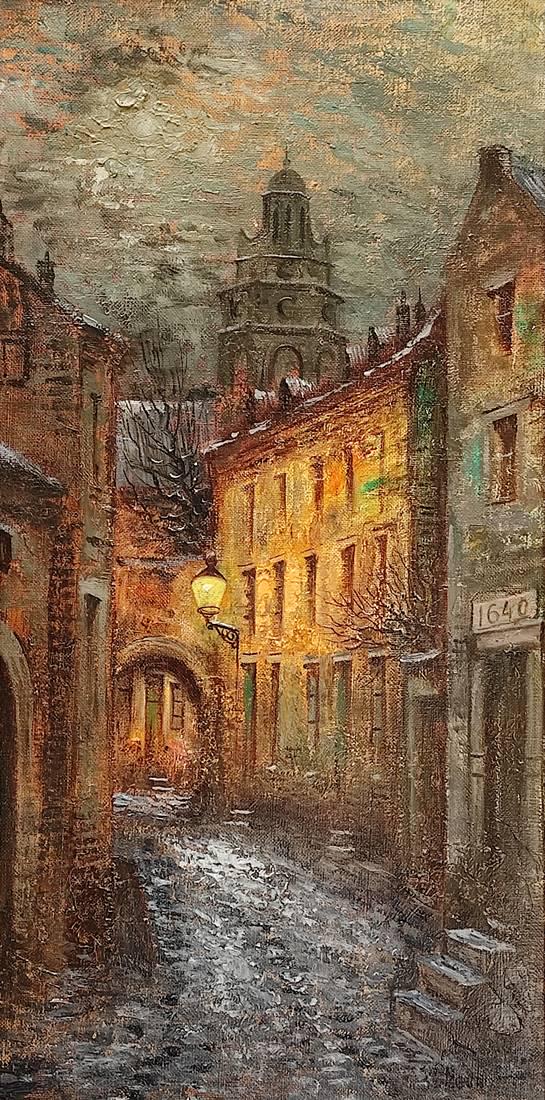 Neuhof, WaltÃ¨re Joseph (1904 Maastricht - 1982) "Winter Evening in Maastricht", oil on canvas, (1 of 4)