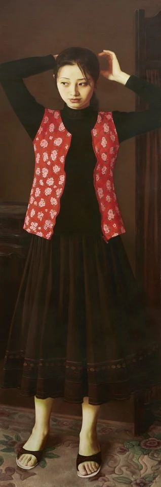Evening Costume 1998: Li Guijun.Oil on canvas.150 x 45 cm.Condition:Good condition with signs of aged wear.Provenance : Private collection, Madrid, Spain.