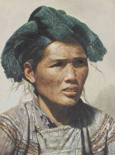 Yi Lady with Green Head Cloth 1988: Luo Zhongli.Oil on canvas.40 x 30 cm.Condition:Minor old wear and weathering.Provenance:From an old private collection in Budapest, Hungary.