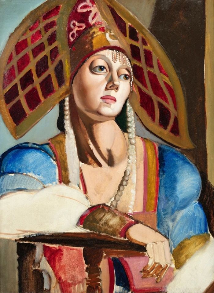 Portrait Inachev?? D'Une Femme En Costume Russe Traditionnel: Tamara de Lempicka. Oil on canvas. 81.2 x 60 cm; 32 x 23? in. Condition:Very good condition with only minor old wear, expected natural imperfections including age wrinkles. Provenance : Private collec