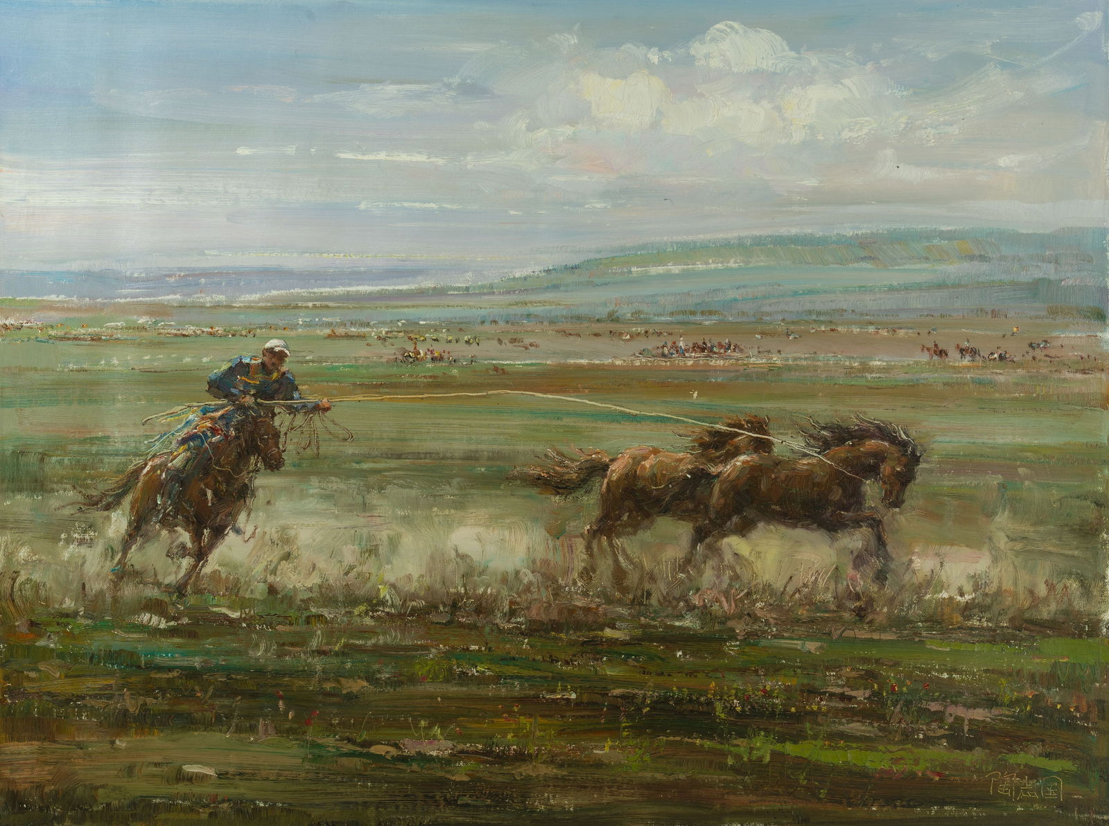 Matchmaking: Tao Zhiguo. Unframed Oil On Canvas. 75 x 100 cm. Condition:Very good condition with only minor old wear. Provenance : Mrs. Amily, Washington, DC.