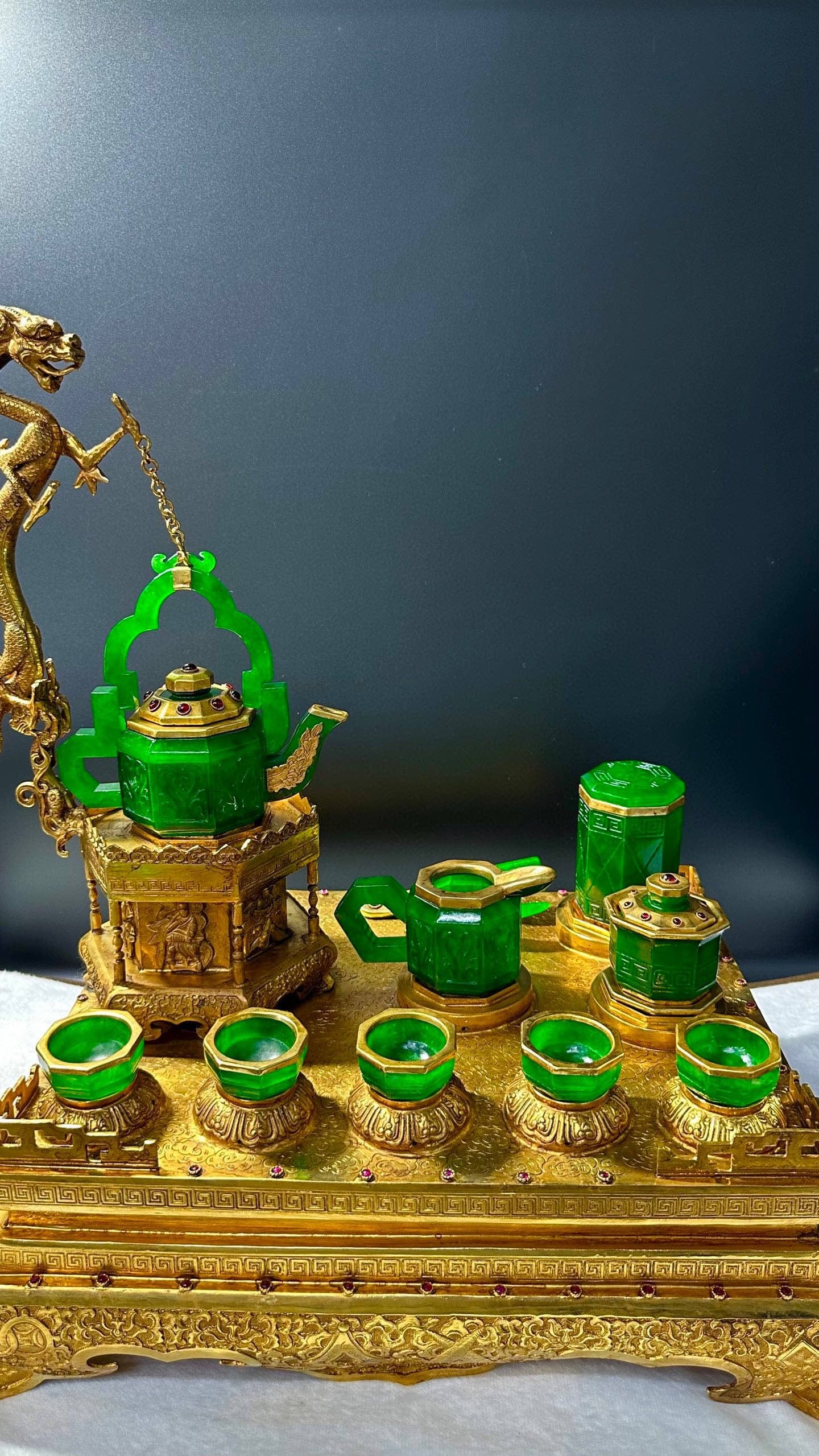 Gilded and inlaid with high-quality jadeite [Tea Set with Handle] (1 of 8)