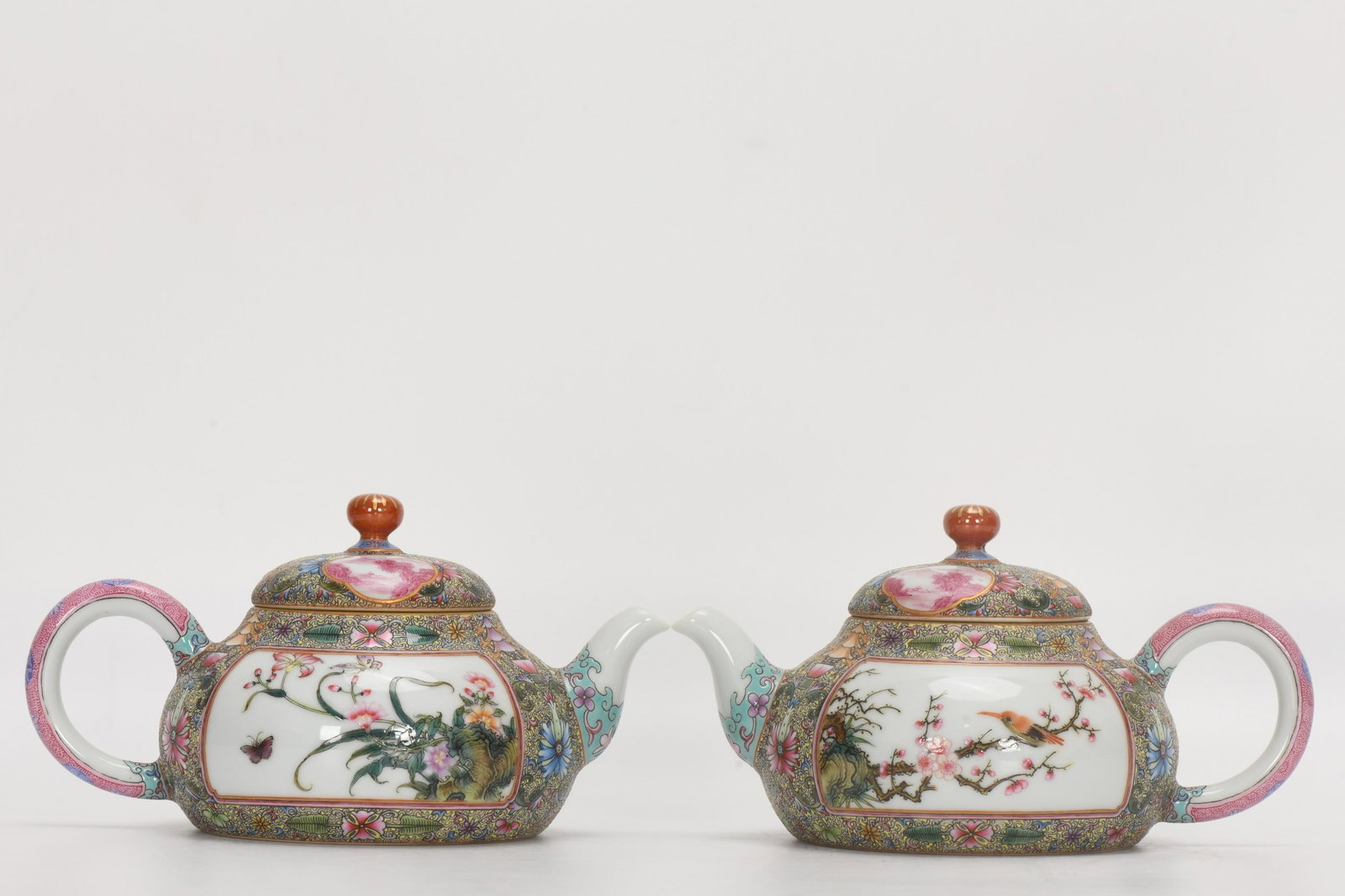 Qing Dynasty, Qianlong Period, Enamel-colored Guyuexuan Window Flower and Bird Pot: Qing Dynasty, Qianlong period, enameled Gu Yue Xuan windowed flower and bird pot, height 9 cm, diameter 6.2 cm, maximum diameter 16 cm, bottom diameter 8.5 cm. Provenance:Private collection, Connectic