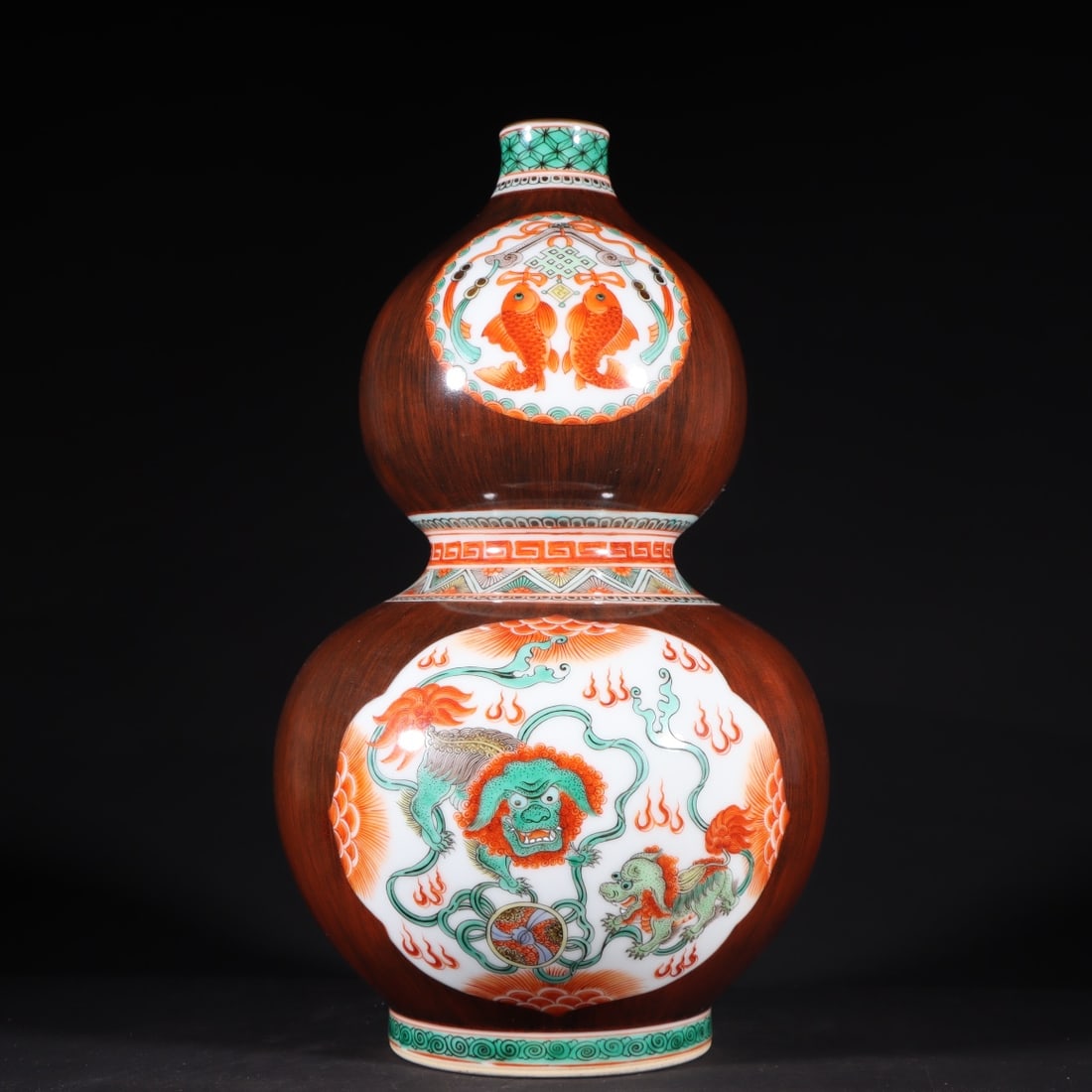A Qing Dynasty Qianlong multicolored wood-grain glaze gourd bottle from an old collection (1 of 9)