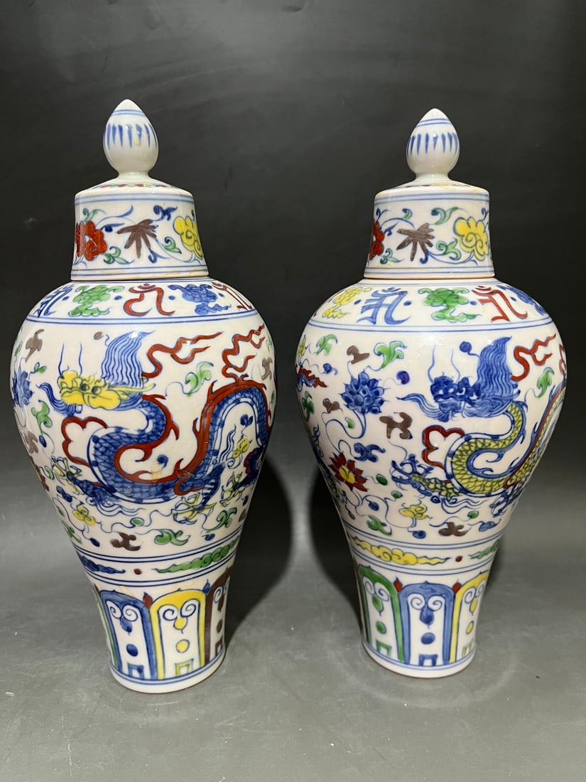 Chenghua red-bodied Doucai plum vase with dragon pattern (1 of 10)