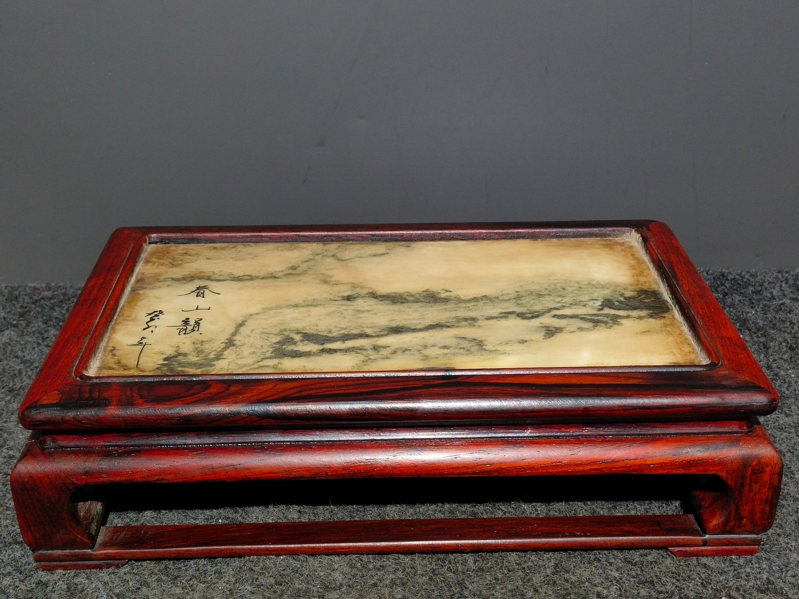 Old Collection Rosewood and Marble Tea Table - Spring Mountain Charm: This antique rosewood and marble tea table features a spring-like landscape design, with natural marble paired with a high-quality rosewood tea tray. The entire piece is constructed using mortise and