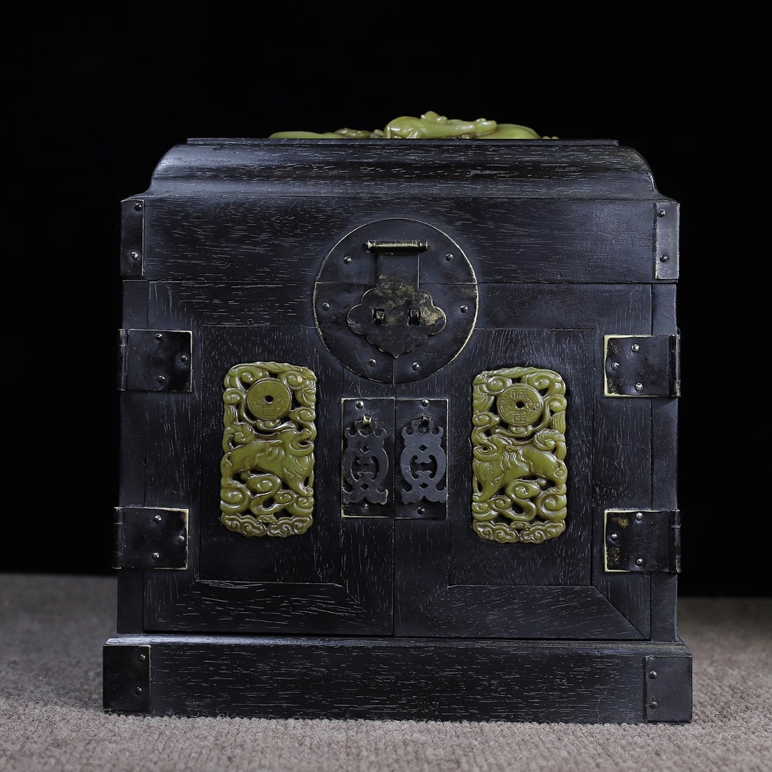 Ebony wood inlaid with jade official box/treasure chest (1 of 10)