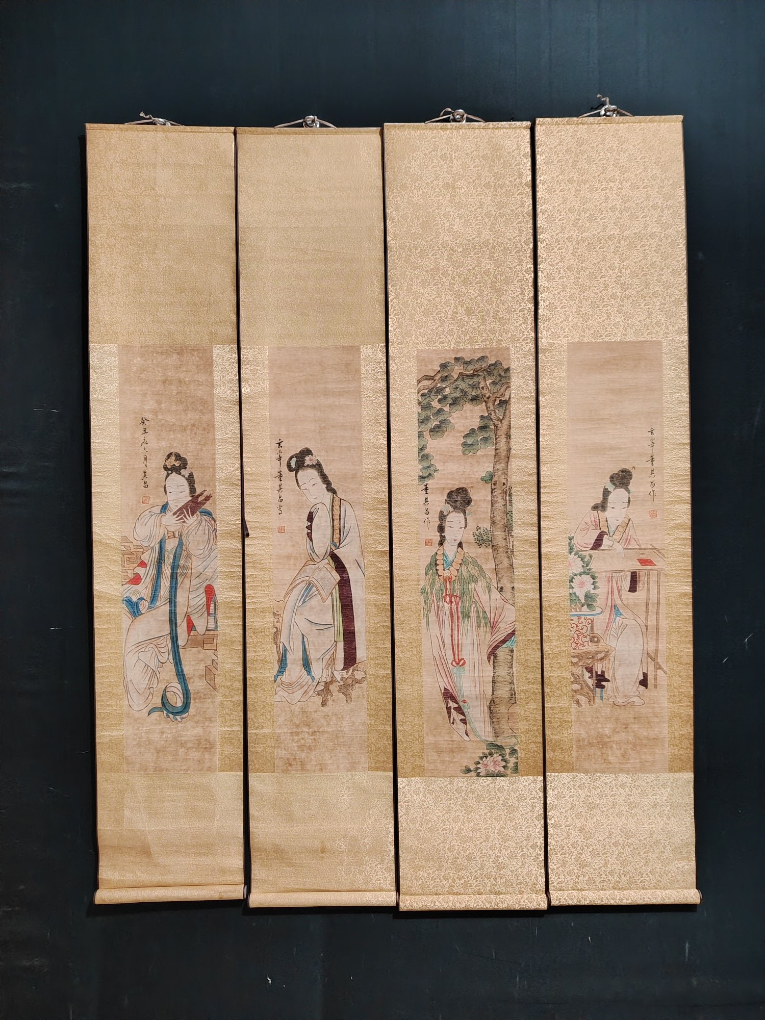 Dong Qichang: Exquisite Four-Panel Screen of Dong Qichang Figures Material: Xuan paper Single panel mounting size: 164x30cm Single painting size: 93x20cm Provenance:Private collection, Quincy, Massachusetts. Our de