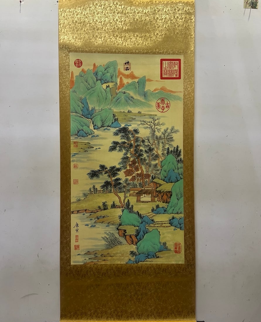 Tang Yin's Strange Valley: Antique-style four-foot hanging scroll painting, "Wind and Valley in Seclusion," by Tang Yin; material: Xuan paper; mounting size: 176x76cm; painting core size: 106x58cm. Provenance:Private collection