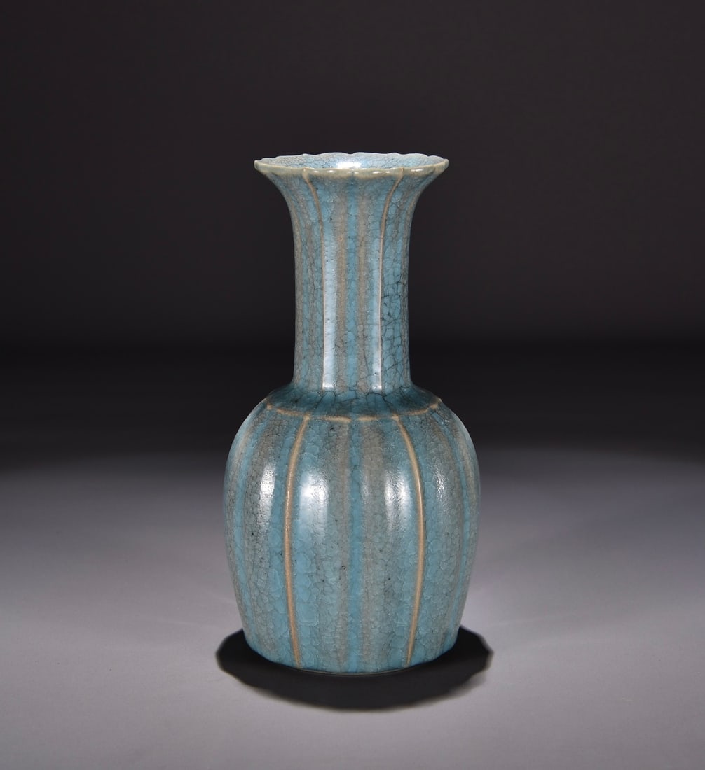 Formerly in the collection of a Song Dynasty Ru ware celadon melon-shaped vase: Dimensions: Height 24cm, Width 12cm Provenance:Mrs. Blair, Newport Beach, California. Our dedicated team expertly handles both domestic and global shipping arrangements.We accept wire transfer and cre