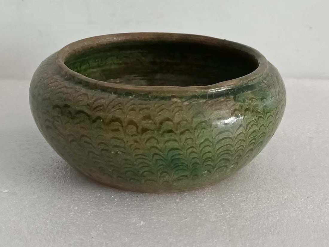 Formerly in the collection of a small Tang Dynasty brush washer: Completely preserved, in excellent condition, with perfect cable knit pattern. Provenance:Private Estate, San Diego, California. Our dedicated team expertly handles both domestic and global shipping a