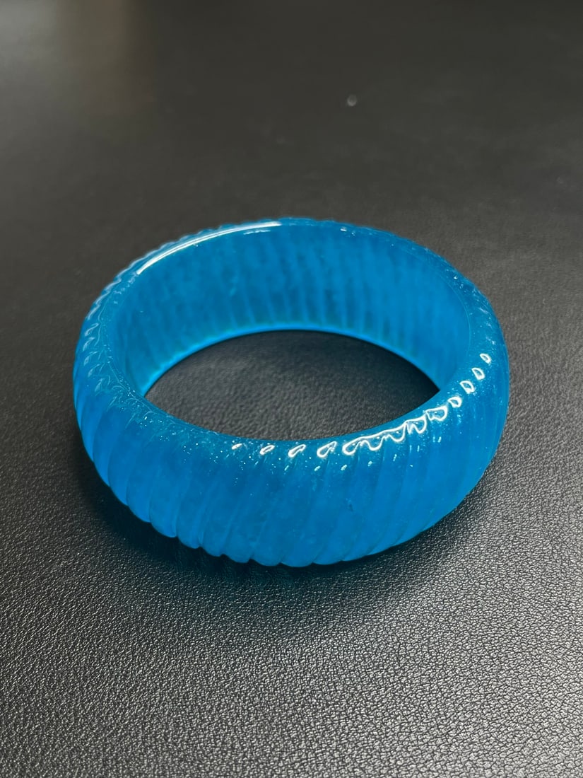 High-glacial aquamarine and jadeite wide bangle (1 of 5)