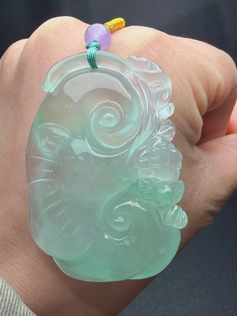 Jadeite Icy Type with Floating Flower Pattern Ruyi (1 of 8)