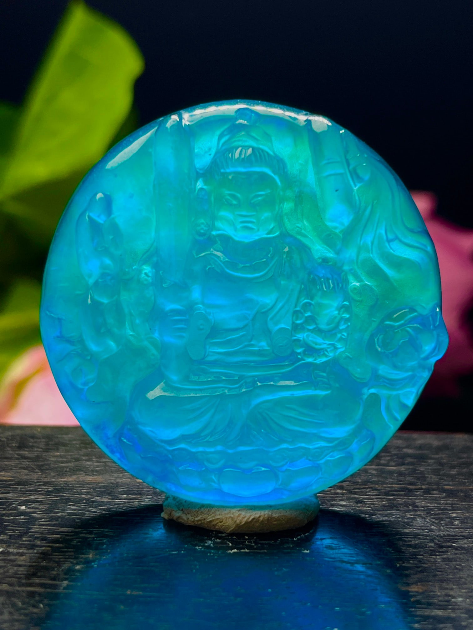 Dragon Stone High-Ice Ocean Blue Jadeite Three-Dimensional Relief Buddha Image Pendant (1 of 8)