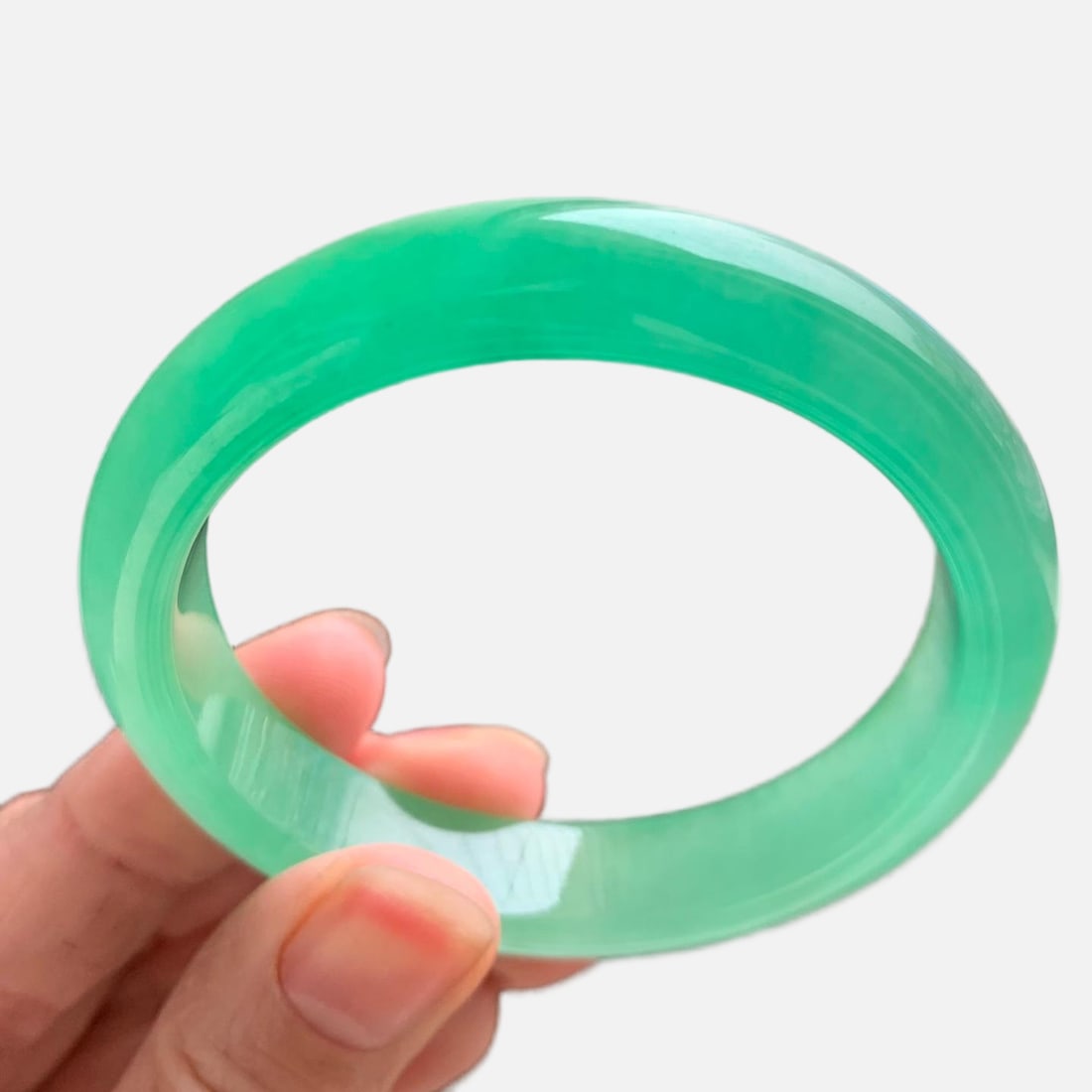 Burmese jadeite bangle, icy green and bean green, perfect jadeite color. (1 of 13)