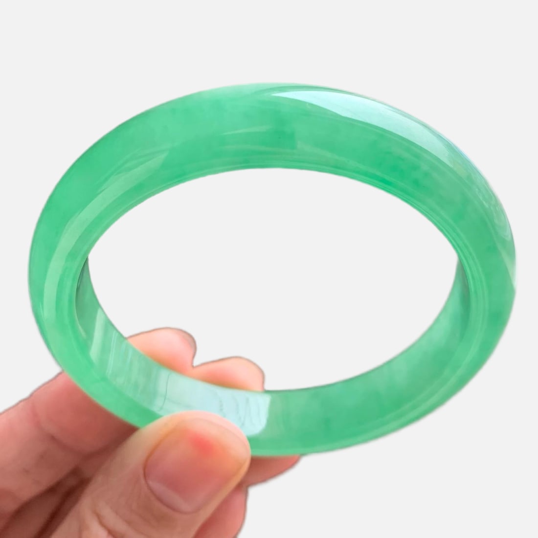 Burmese jadeite bangle, icy green and bean green, perfect jadeite color. (1 of 12)