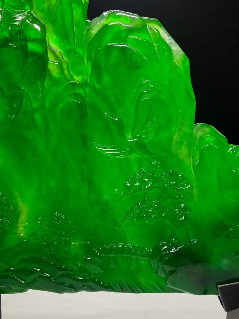 Imperial Green High-Ice Jadeite Carved Landscape Guanyin Pendant (1 of 9)