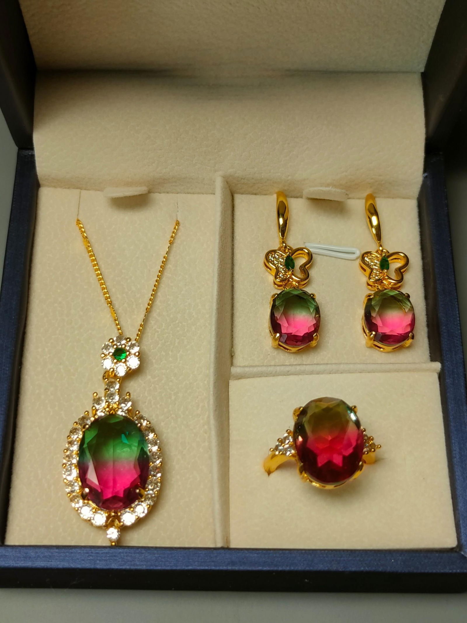 Silver-gilt gemstone-set four-piece jewelry set (1 of 9)