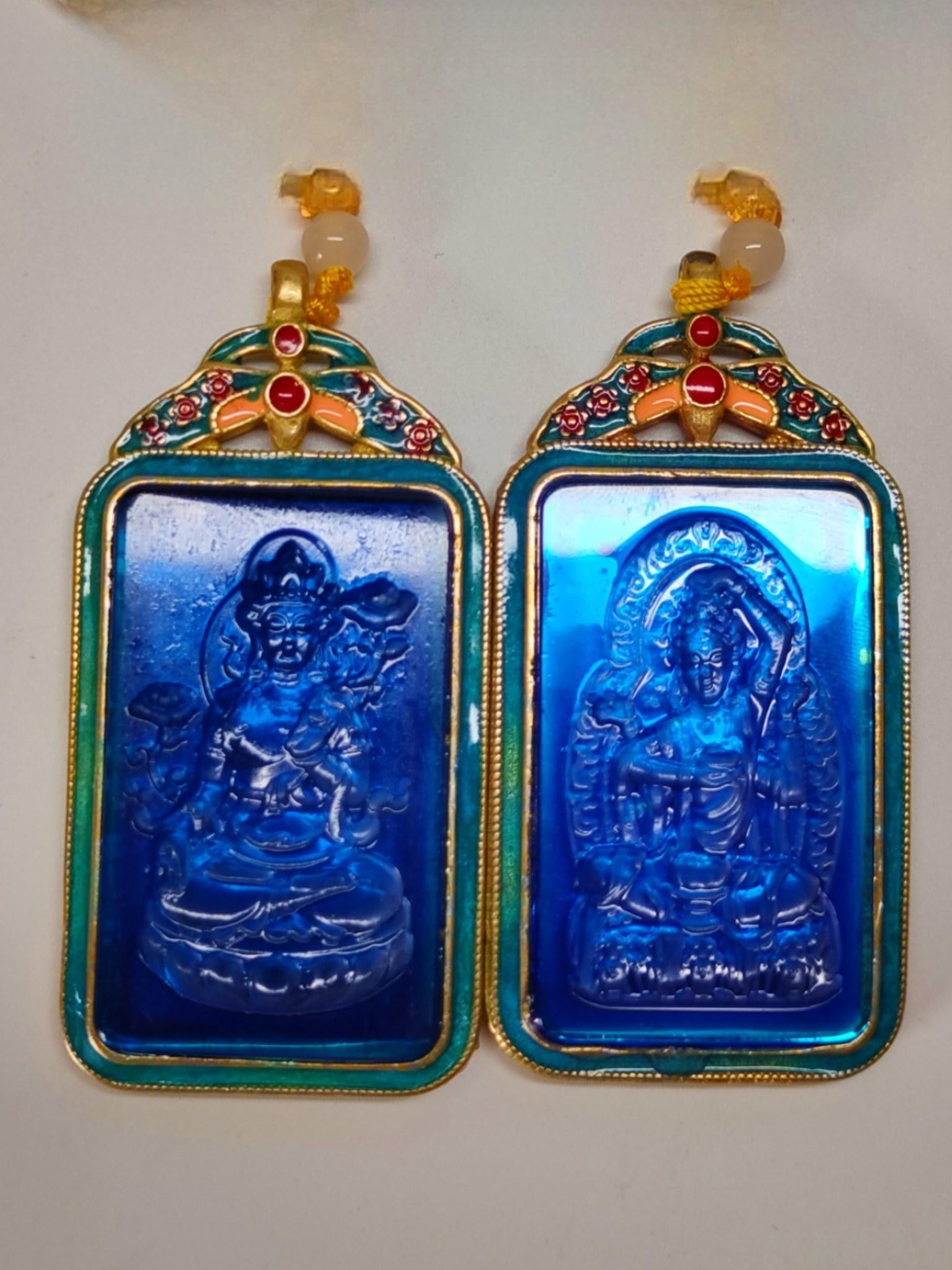 Hetian jade necklace with cloisonne enamel and gemstone-set Buddha pendant (1 of 9)