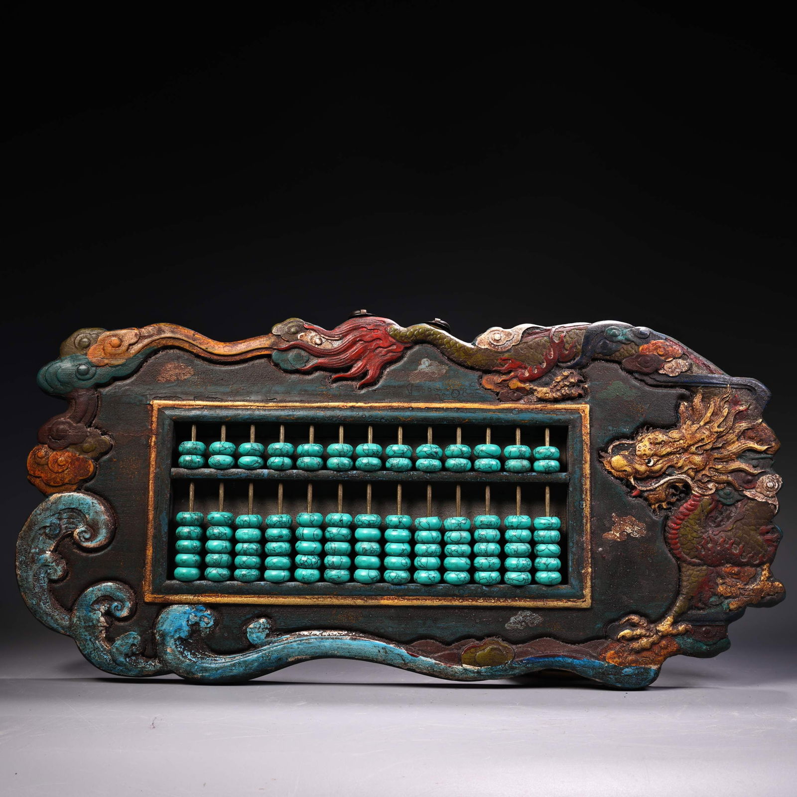 Wooden abacus, hand-painted with colors and gilded lacquer. (1 of 12)