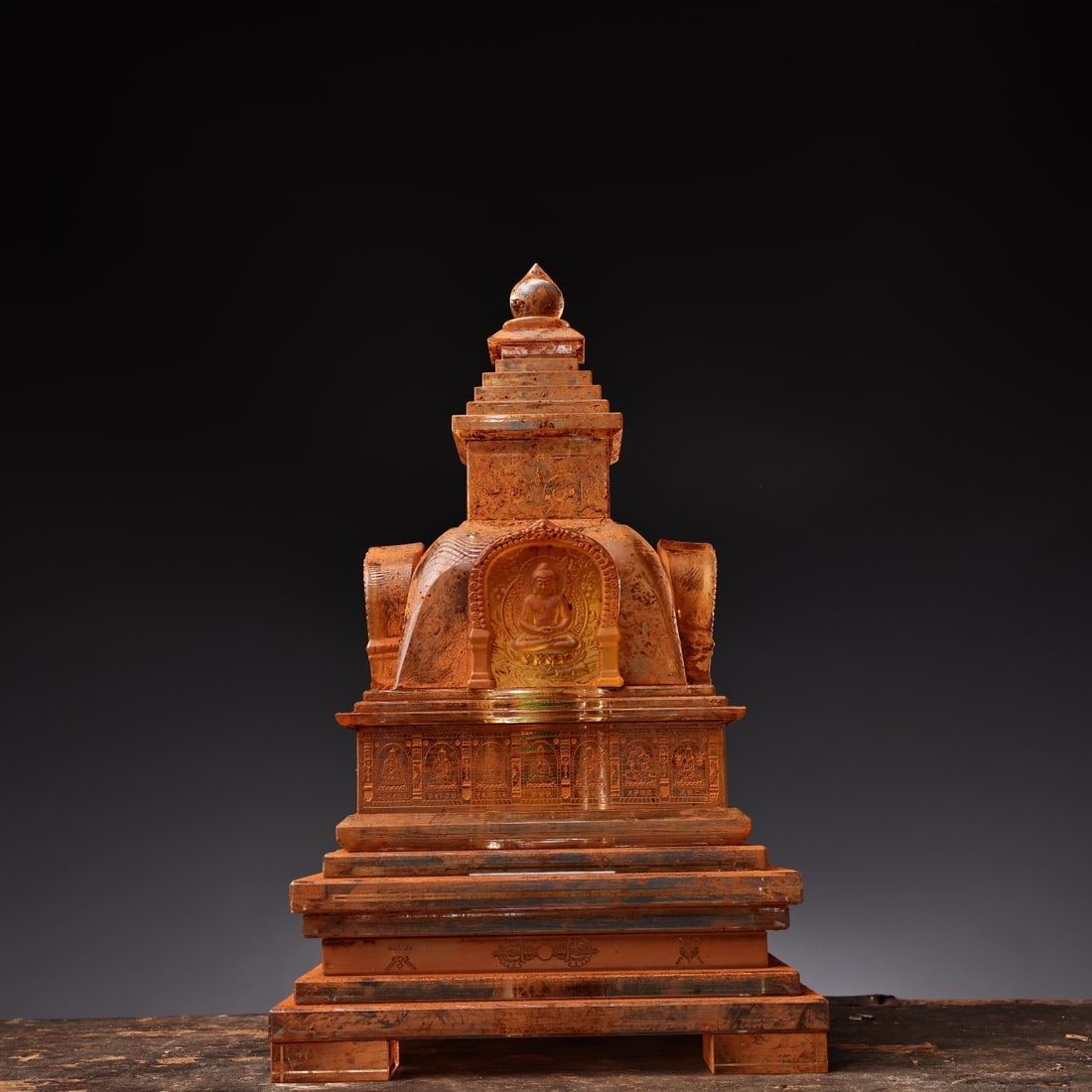 Crystal stupa with inscriptions of four living Buddhas (1 of 9)