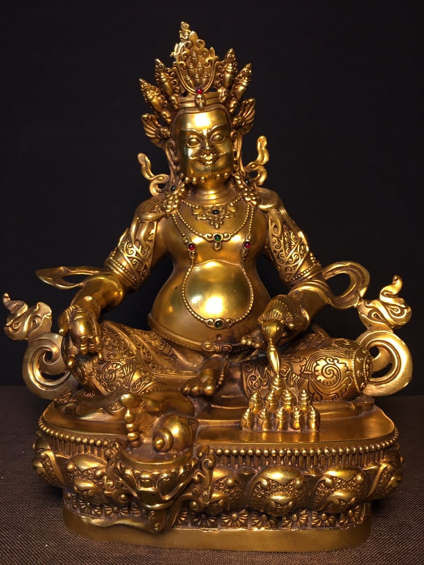 Yellow Jambhala made of pure copper and inlaid with gemstones (1 of 9)