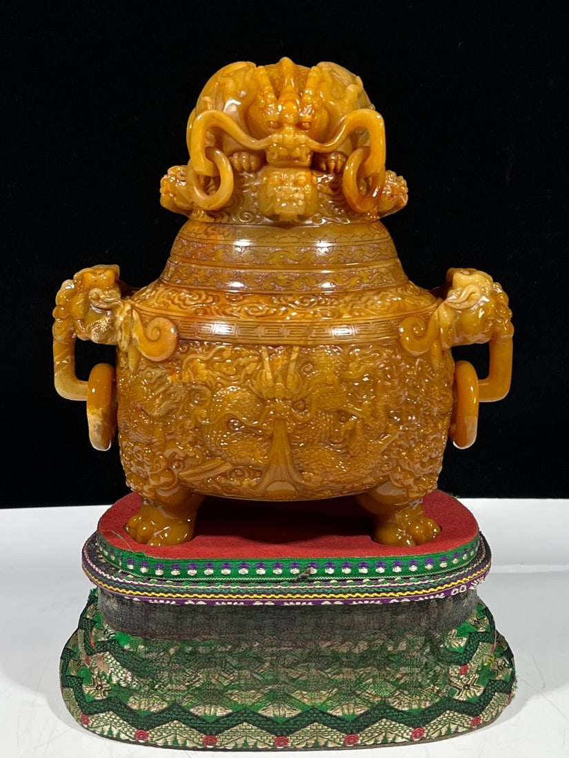 Tianhuang Stone Nine Dragon Incense Burner Ornament (1 of 9)