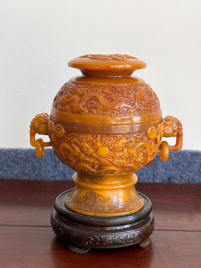 Tianhuang Stone Nine Dragons Holding Pearl Incense Burner Ornament (1 of 9)