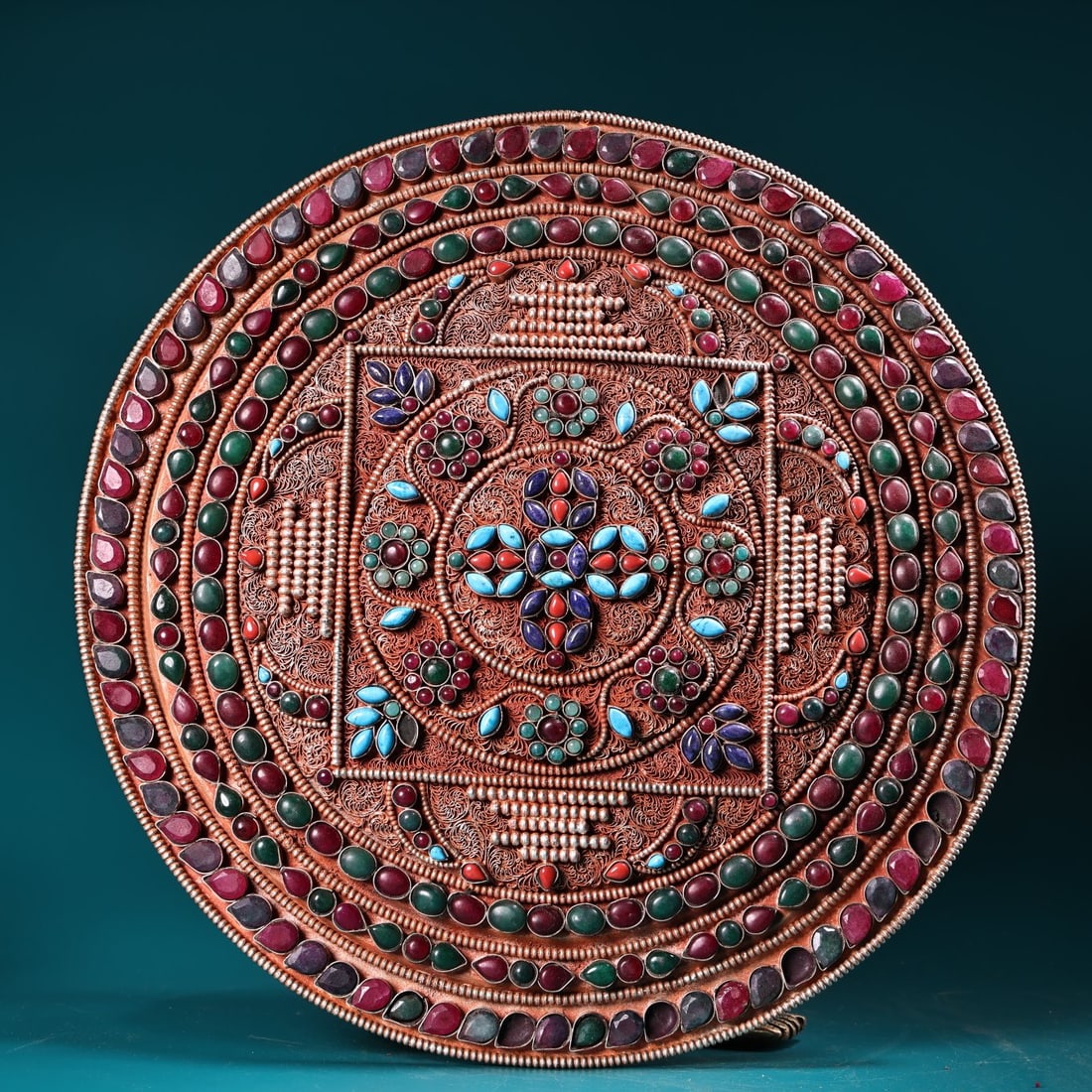 Nepalese Tibetan craftsmanship, pure handmade filigree inlaid gemstone cross Dorje ritual implements (1 of 10)