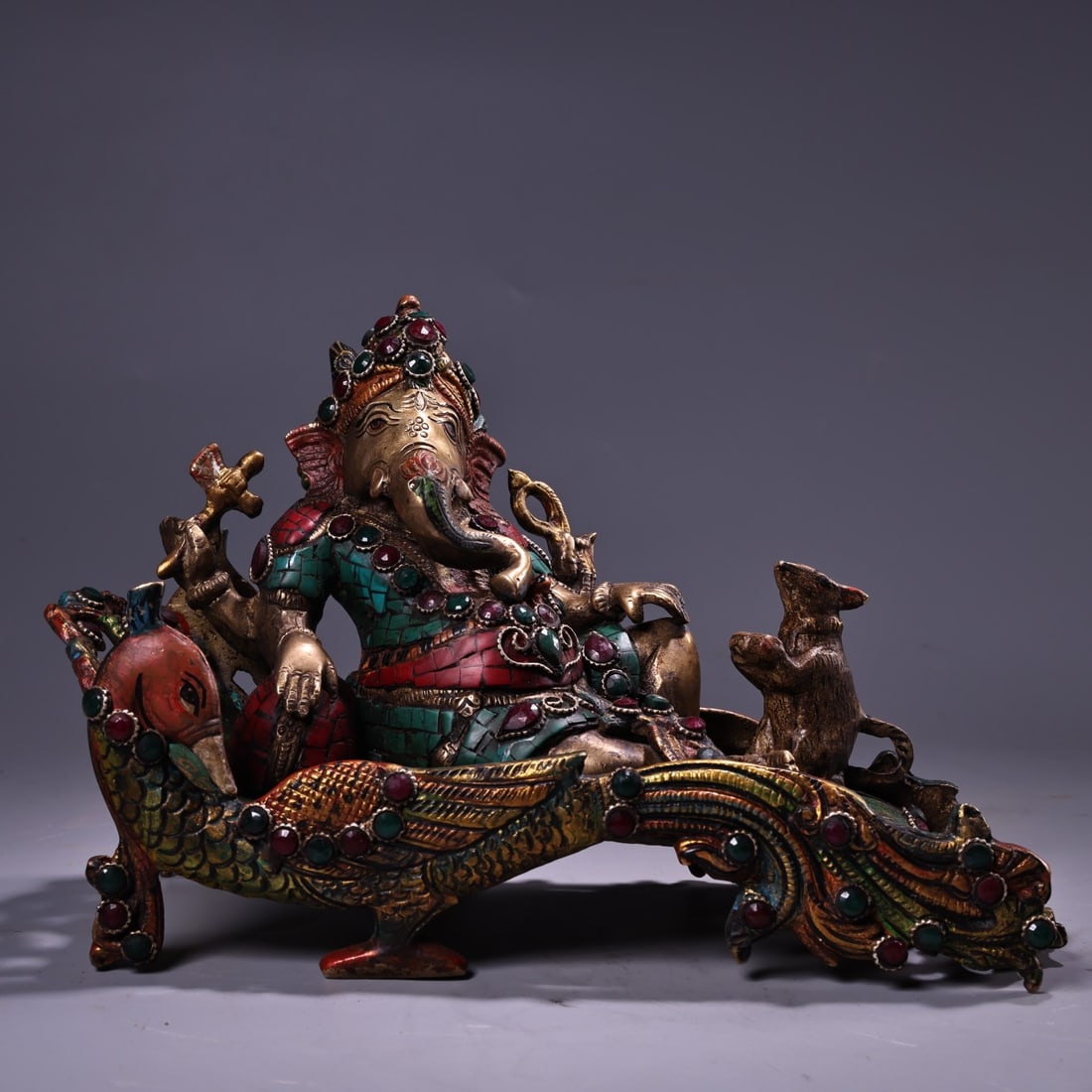 Tibetan antique pure copper elephant trunk wealth god statue, crafted with Tibetan traditional (1 of 9)