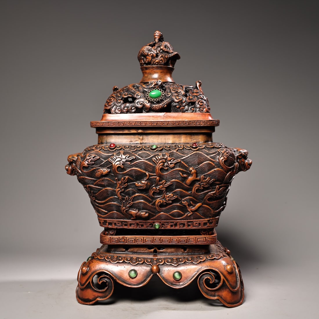 All-copper, handcrafted, gem-encrusted sea creature incense burner (1 of 9)