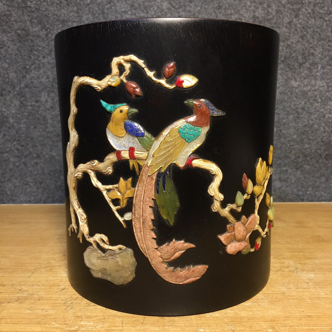 Rosewood Pen Holder Inlaid with Various Treasures (1 of 9)