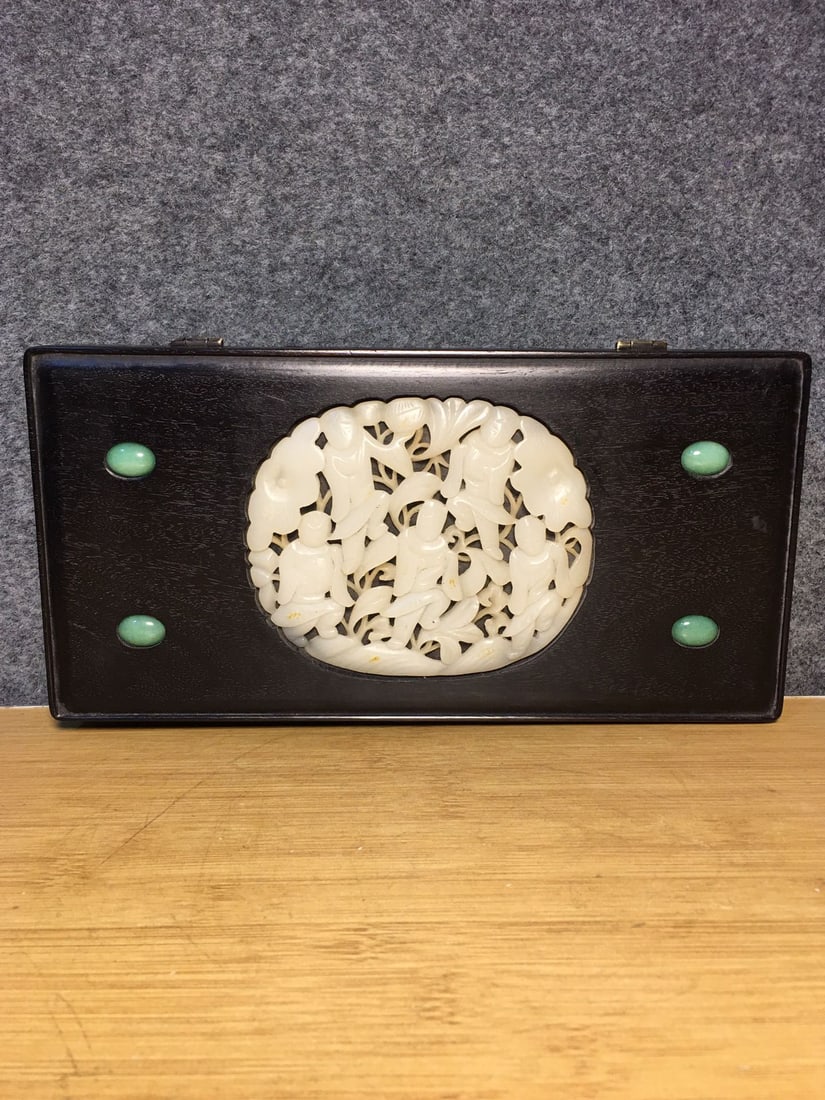 Rosewood abacus box inlaid with jade (1 of 9)