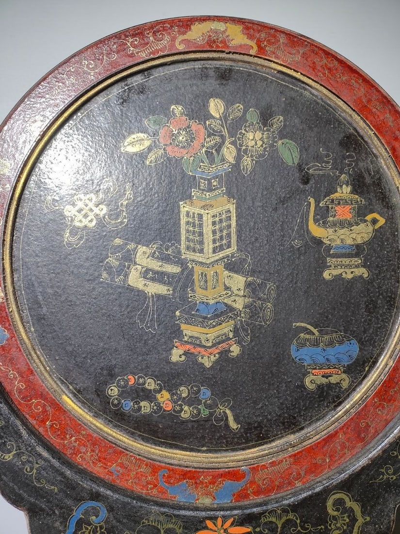 Collectible antique nanmu wood lacquer screen ornament Wealth and Peace (1 of 9)