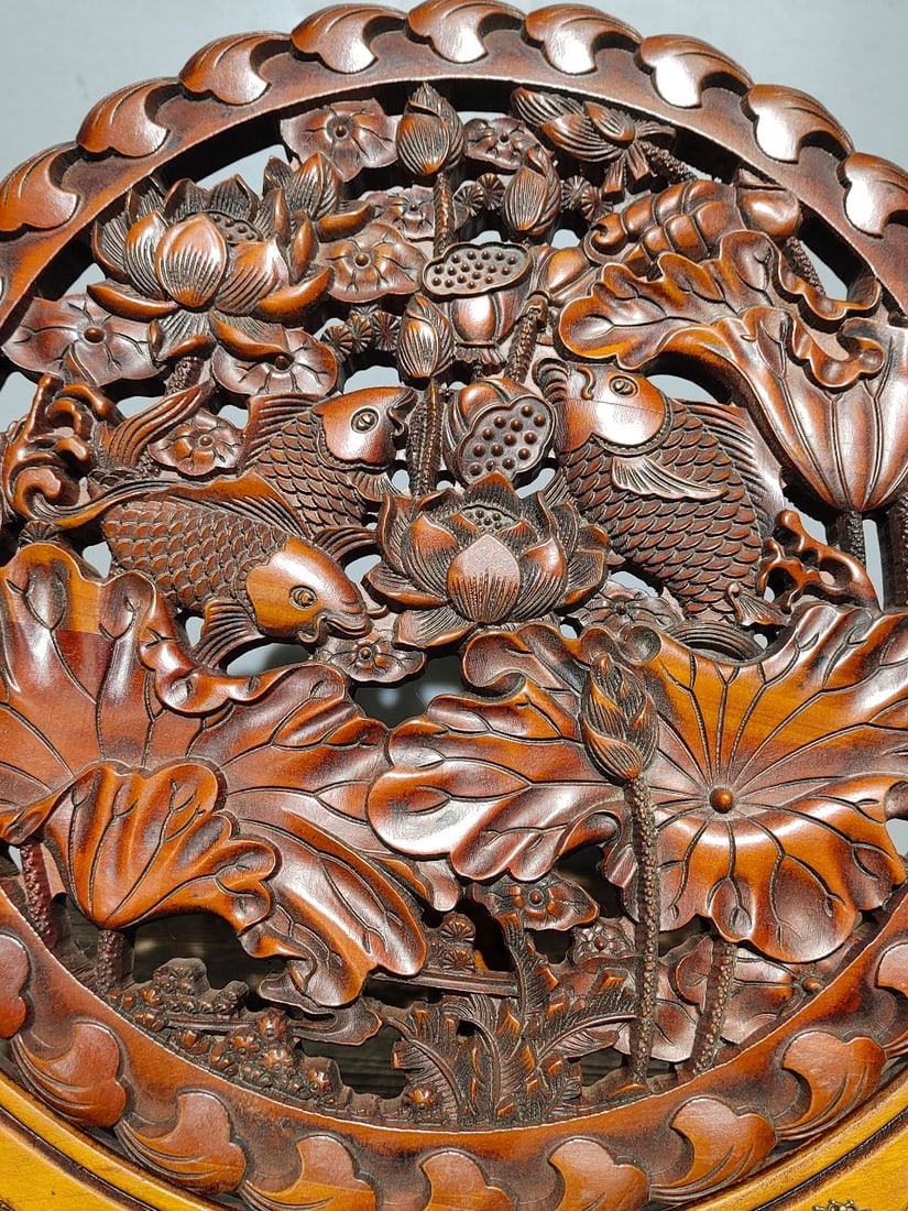 Old boxwood screen, inlaid with gemstones, a two-piece screen ornament with the theme "Abundant (1 of 9)