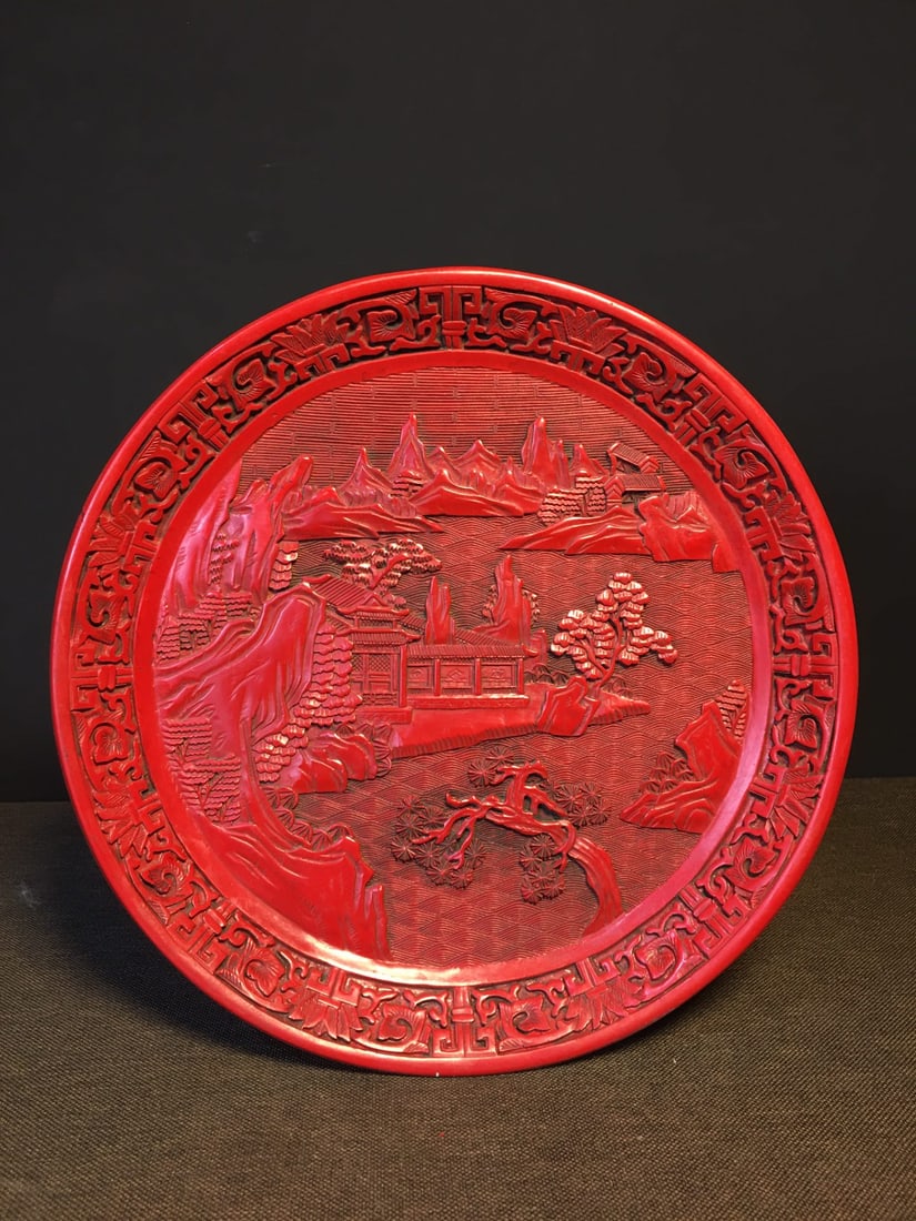 Lacquerware carved red plate (1 of 9)