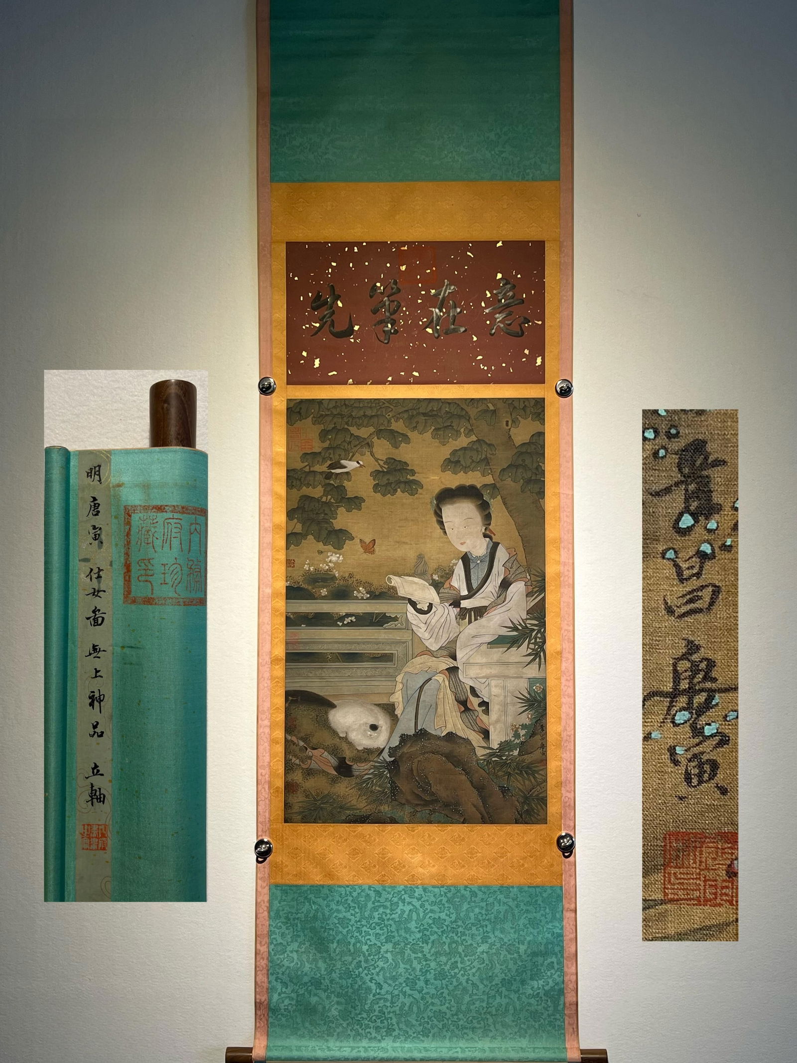 Tang Yin's exquisite silk painting of ladies, hanging scroll: Ming Dynasty Tang Yin's Fine Silk Ladies Painting Hanging Scroll. Tang Yin (March 6, 1470 January 7, 1524), courtesy name Bohu, later changed to Ziwei, sobriquets Liuru Jushi, Taohua Anzhu, Lu Guo Tan