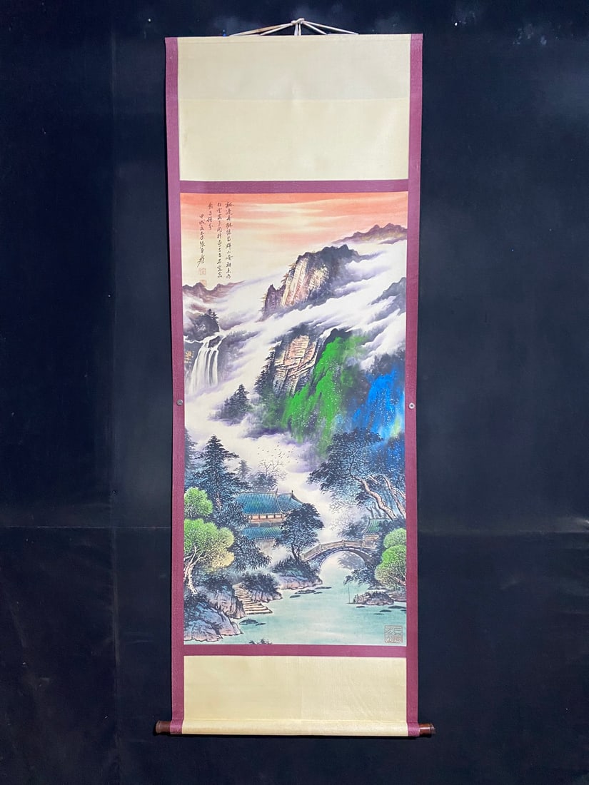 Zhang Daqian's landscape paintings: A large four-foot-long landscape painting by Zhang Daqian, purely hand-painted mounted to a height of 210cm x 75cm. The painting itself measures 140cm x 70cm. Provenance:Private collection from a prof