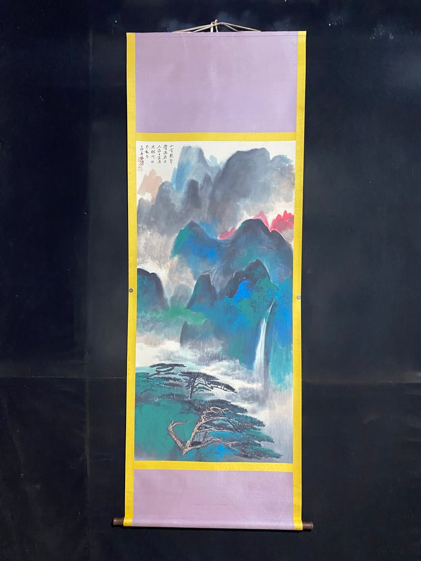 Zhang Daqian's landscape paintings: A large four-foot-long landscape painting by Zhang Daqian, purely hand-painted mounted to a height of 210cm x 75cm. The painting itself measures 140cm x 70cm. Provenance:Private collection from a prof