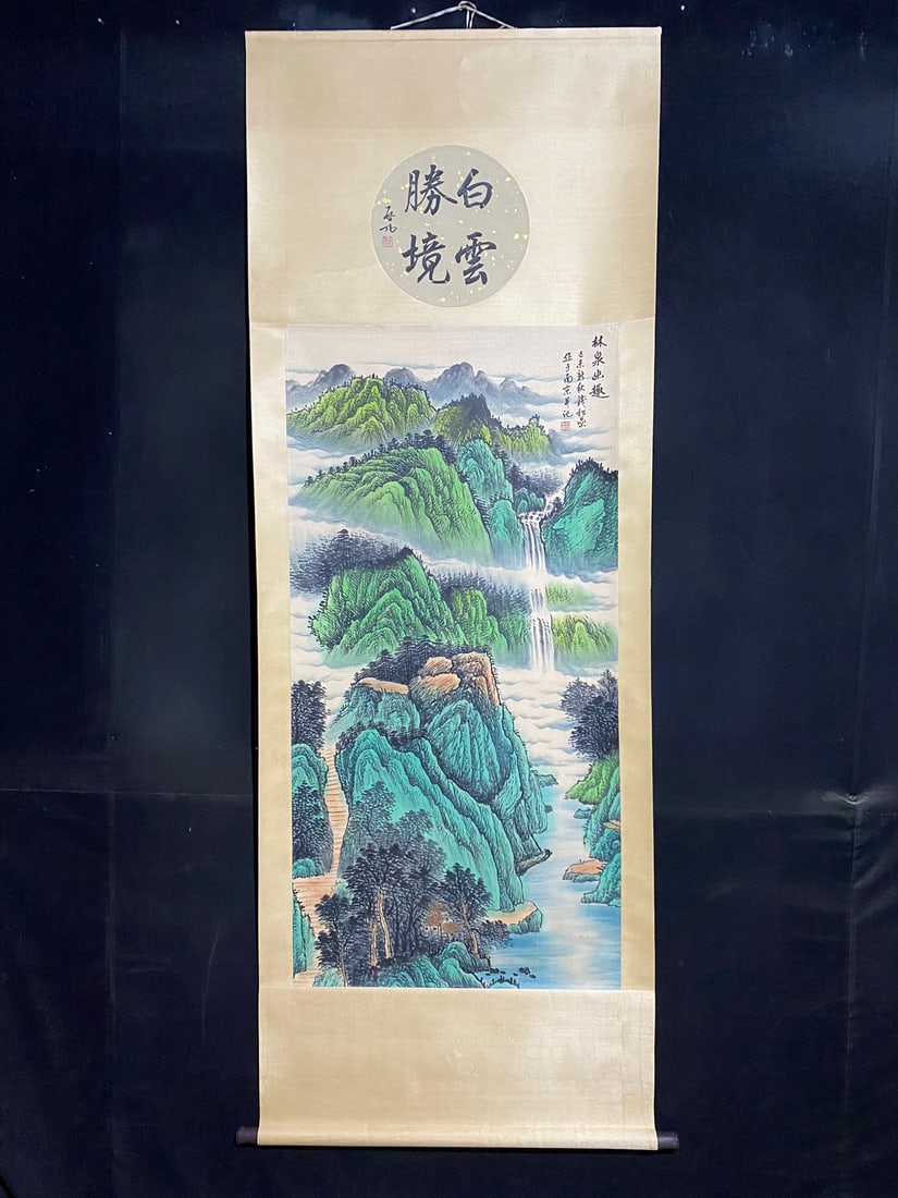 Qian Songyan's landscape paintings: Fine Three-Foot Hanging Scroll Painting: A Hand-Painted Landscape by Qian Songyan - Actual Product Photograph - Material: Mounted Xuan Paper - Dimensions: Height x Width 220cm x 80cm - Painting Core D