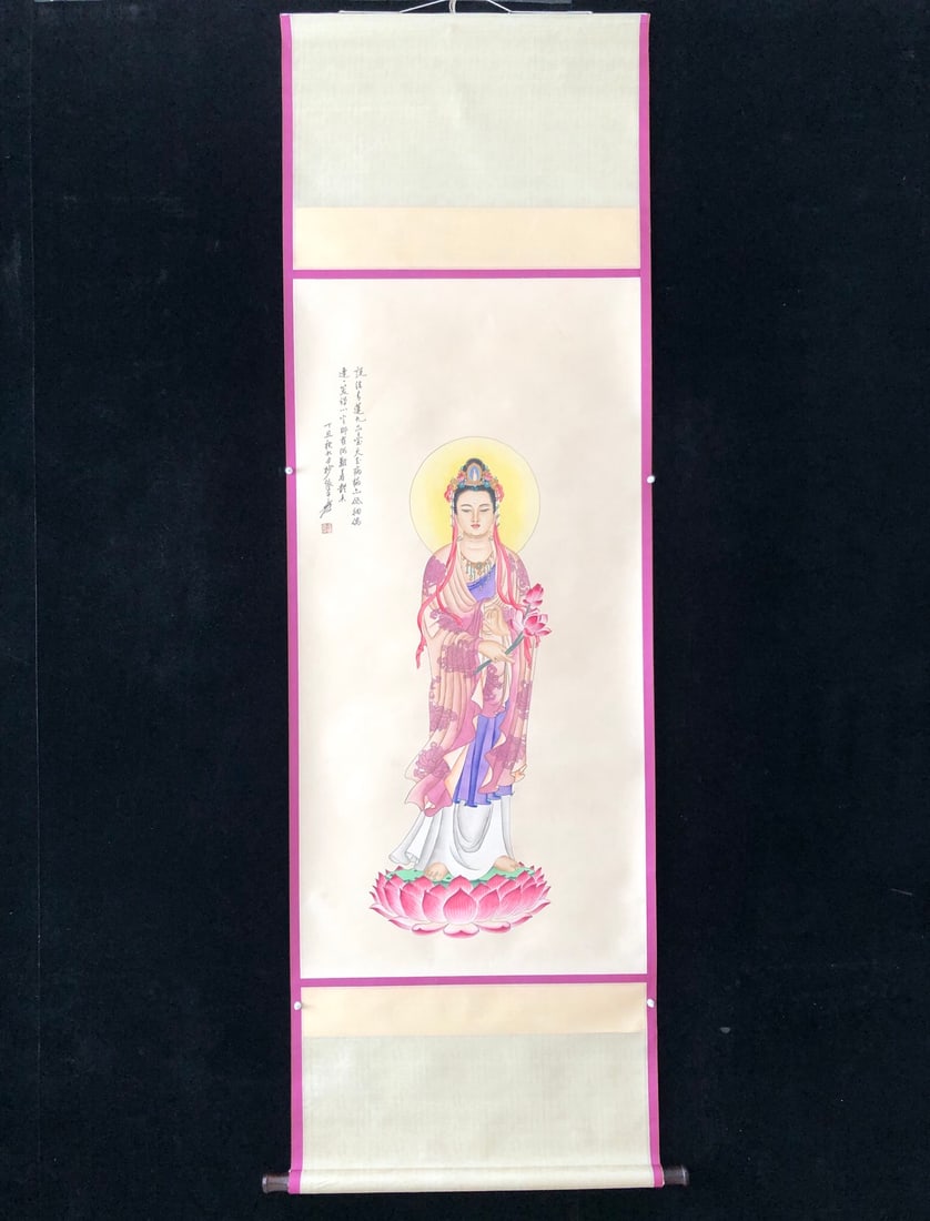 (Zhang Daqian) Figures: (Zhang Daqian) Figure painting, four-foot hand-painted work, exquisitely framed. Framed size: approximately 218 x 79 cm; painting size: approximately 130 x 66 cm. Provenance:Private Estate, Michigan.