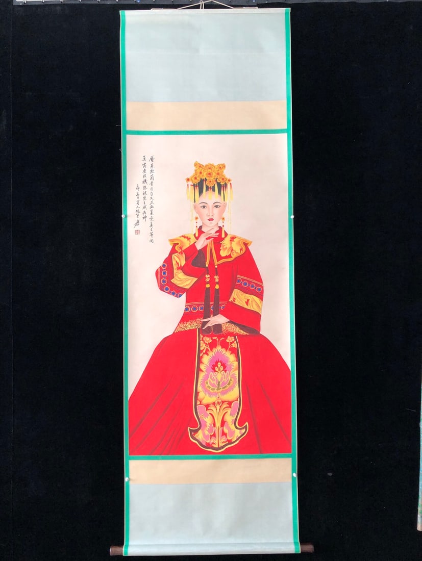 (Zhang Daqian) Figures: (Zhang Daqian) Figure painting, four-foot hand-painted work, exquisitely framed. Framed size: approximately 218 x 79 cm; painting size: approximately 130 x 66 cm. Provenance:Private Estate, Michigan.