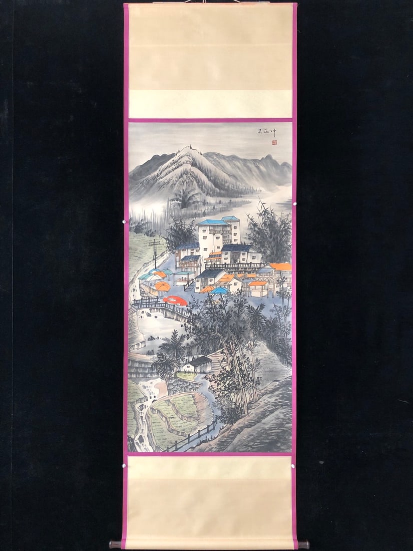 (Wu Guanzhong) Landscape: (Wu Guanzhong) Landscape, four-foot hand-painted work, exquisitely framed. Framed size: approximately 220 x 82 cm. Painting size: approximately 137 x 68 cm. Provenance:Private Estate, San Diego, Calif