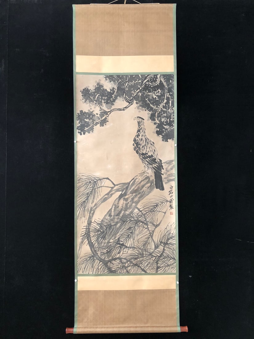 (Bada Shanren) Landscape: (Bada Shanren) Landscape, four-foot hand-painted work, exquisitely framed. Framed size: approximately 222 x 90 cm. Painting size: approximately 136 x 67 cm. Provenance:Mrs. Amily, Washington, DC. Our