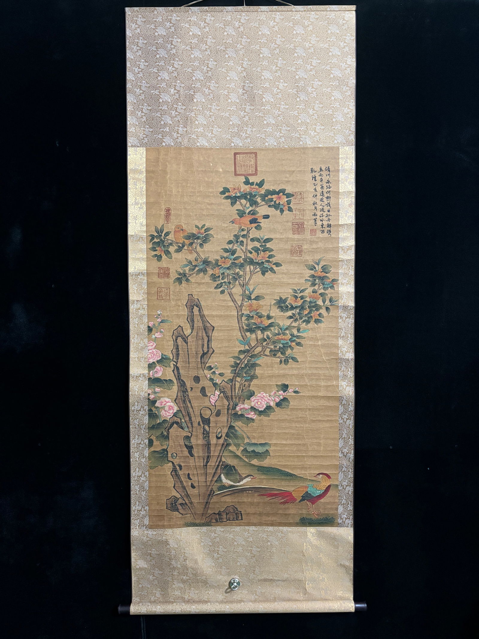 (Qianlong Flower and Bird Painting) Four-foot Hand-painted (1 of 9)
